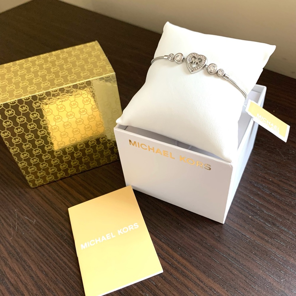 NWT authentic MK silver tone pave logo bracelet - Picture 3 of 6